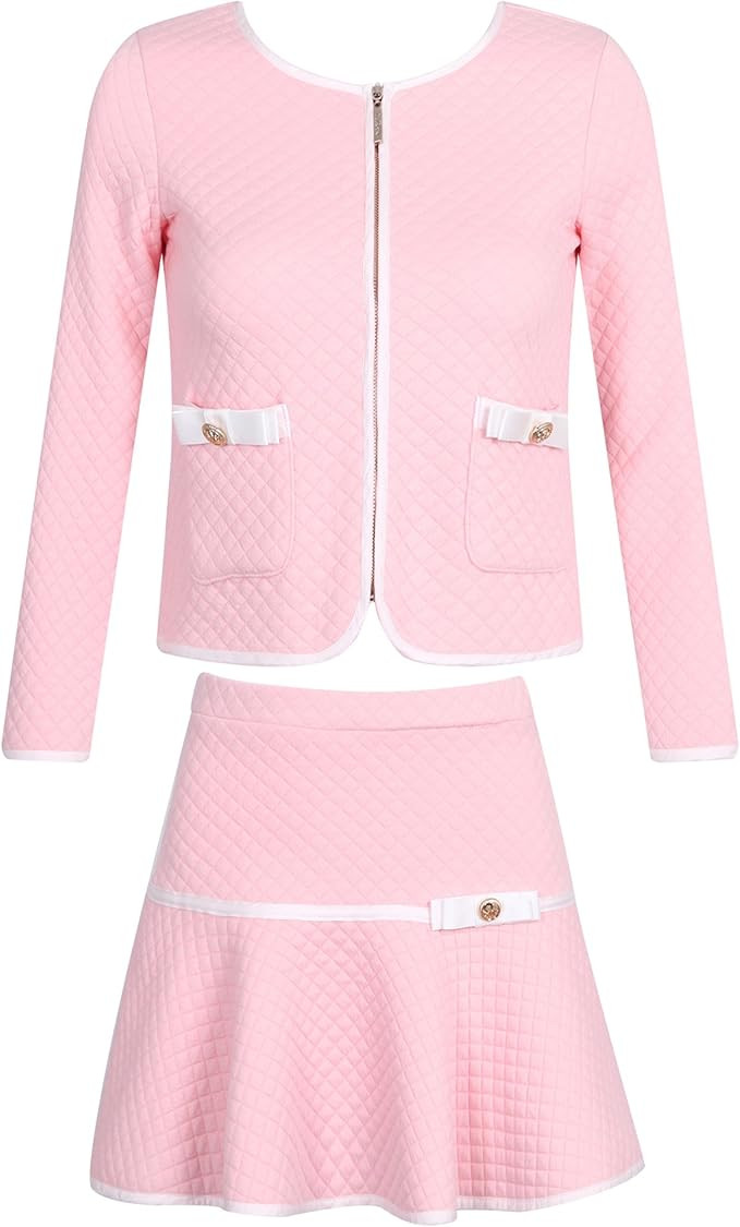 Richie House Girls Plaid Skirt 2P Set Long Sleeve Jacket Coat Party Dress Skirt Fall Outfit RHK30... | Amazon (US)