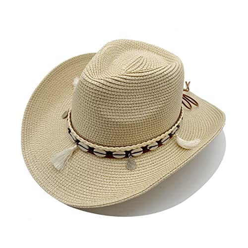 Western Straw Cowboy Hat for Women Beach Sun Hat for Men Wide Brim Fedora Hat Cowgirl Hats Summer... | Amazon (US)