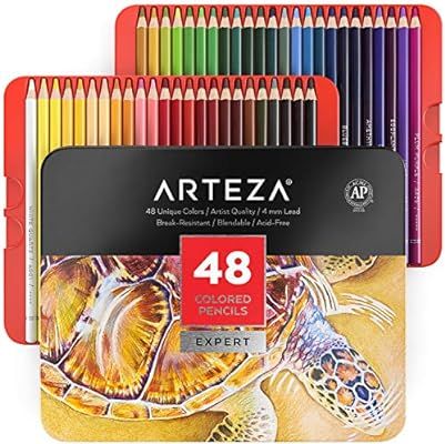 ARTEZA Colored Pencils, Professional Set of 48 Colors, Soft Wax-Based Cores, Ideal for Drawing Ar... | Amazon (US)