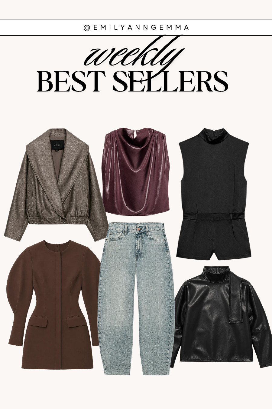 weekly best sellers 🤎

zara fashion, zara haul, faux leather jacket, tapered balloon jeans, fall outfits women, fall romper, brown revolve dress, revolve fashion, date night outfits, concert outfit inspo, emily ann gemma, emily gemma 

 #LTKgrwm #LTKootd #LTKSeasonal