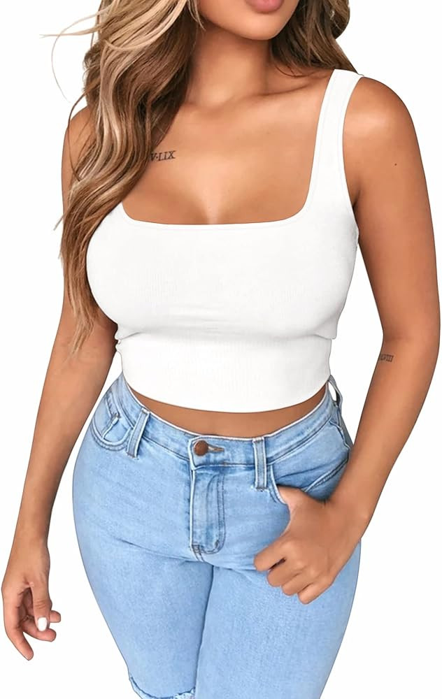 BelleLovin AESLOVIN Women's Ribbed Knit Basic Scoop Neck Sleeveless Crop Tank top | Amazon (US)