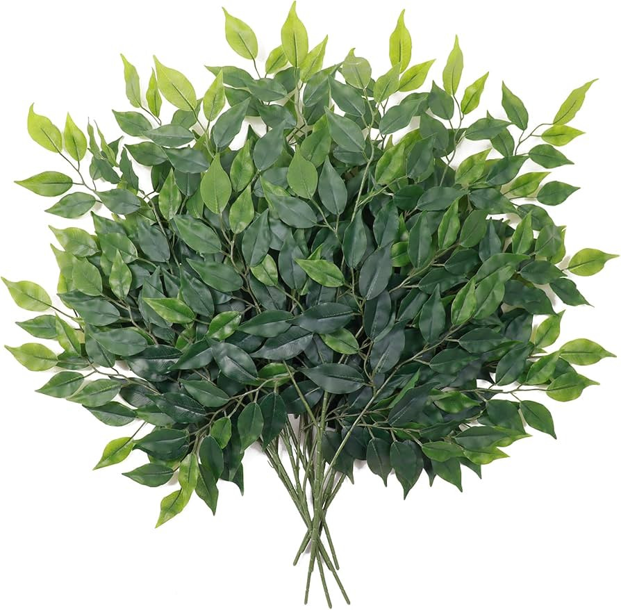 mizii 12pcs Artificial Greenery Stems Silk Green Leaves Fake 23in Ficus Garland Spray Plants Faux... | Amazon (US)