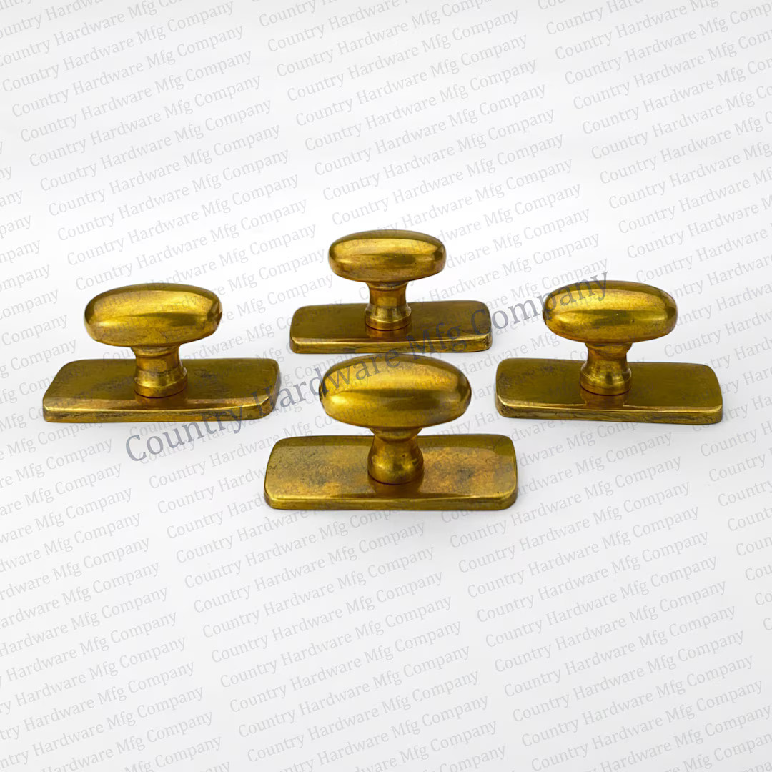 Antique Ellipse Knob With Backplate Unlacquered Brass Pulls - Etsy | Etsy (US)