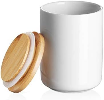 DOWAN White Kitchen Canister, Airtight Food Storage Ceramic Jar with Wooden Lid, 14 FL OZ (400 ML... | Amazon (US)