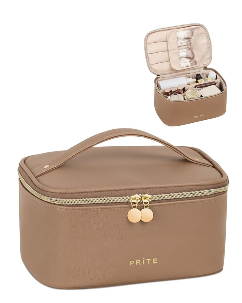 Prite Large Makeup Bag for Women Travel Cosmetic Case Waterproof PU Leather Toiletry Bag Portable... | Amazon (UK)