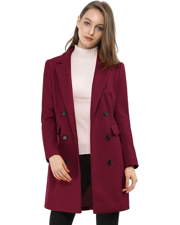 Allegra K Women's Winter Coat Elegant Notched Lapel Double Breasted Trench Coat | Amazon (US)