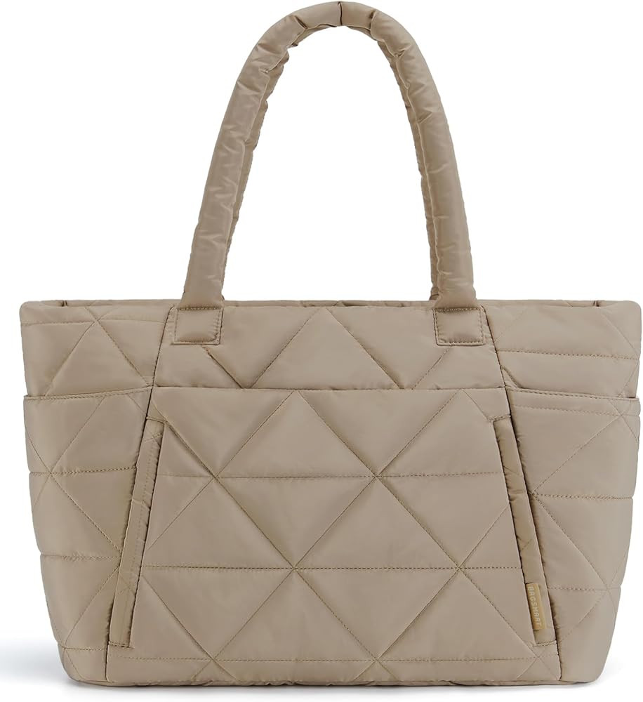 BAGSMART Tote Bag for Women, Puffy Tote Bag with Zipper, Large Quilted Shoulder Bag with Compartm... | Amazon (US)