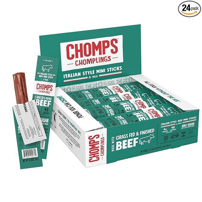Chomps Snack Size Grass-Fed Italian Beef Jerky Snack Sticks 0.5oz 24-Pack - Keto, Paleo, Whole30,... | Amazon (US)