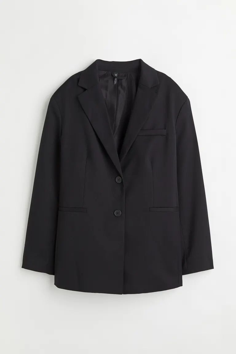 Conscious choice  Long, relaxed-fit jacket in woven fabric. Notched lapels, buttons at front, sho... | H&M (US + CA)