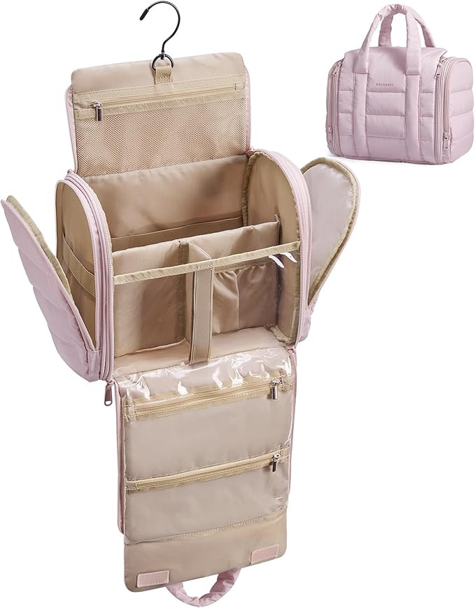 BAGSMART Hanging Toiletry Bag with Removable Partition, Puffy Water-resistant Fabric, Cosmetic Ba... | Amazon (US)