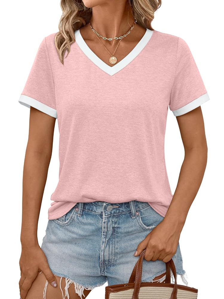 AUTOMET Womens Short Sleeve T-Shirts Summer Tops Casual Soft Tunic V Neck Basic Workout Clothes S... | Amazon (US)