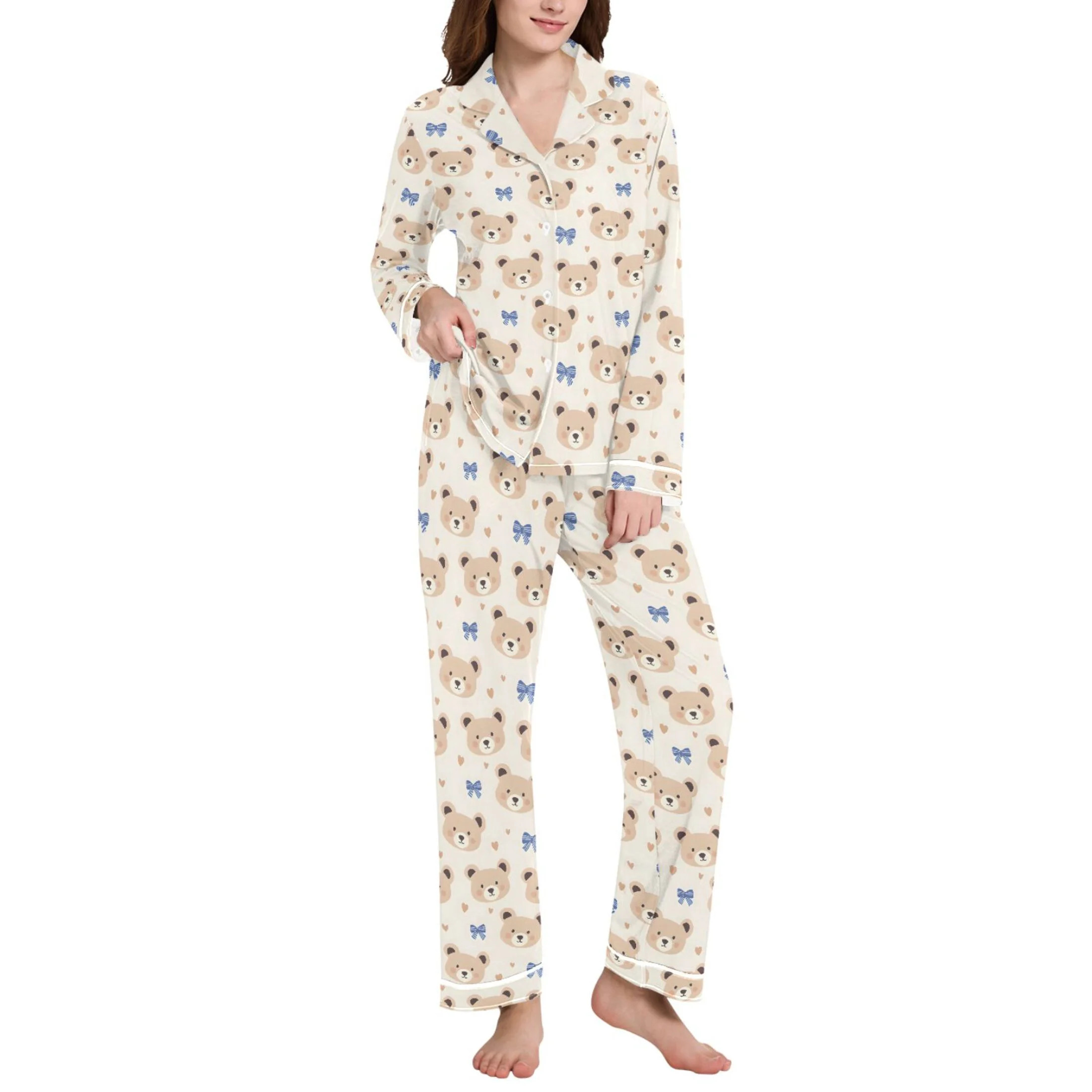 joogoo Pajamas Set for Women Cute Bears Bows Long Sleeve Pjs Loungewear L | Walmart (US)