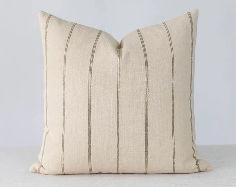 Cream and brown Stripe Pillow, Cream Stripe Pillow Cover, Farmhouse Pillow, Farmhouse Pillow Cove... | Etsy (US)