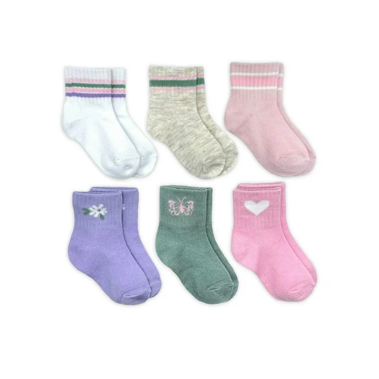 Wonder Nation Baby and Toddler Girls Mid-Crew Socks, 6-Pack, Sizes 0M-5T | Walmart (US)