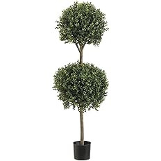 Amazon.com - 4' Double Ball-shaped Boxwood Topiary in Plastic Pot Two Tone Green - Artificial Top... | Amazon (US)