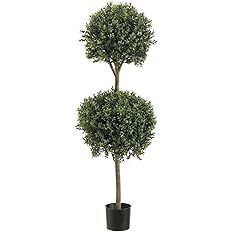 Amazon.com - 4' Double Ball-shaped Boxwood Topiary in Plastic Pot Two Tone Green - Artificial Top... | Amazon (US)