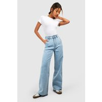 Womens High Rise Wide Leg Jean - Blue - 6 | boohoo (US & Canada)