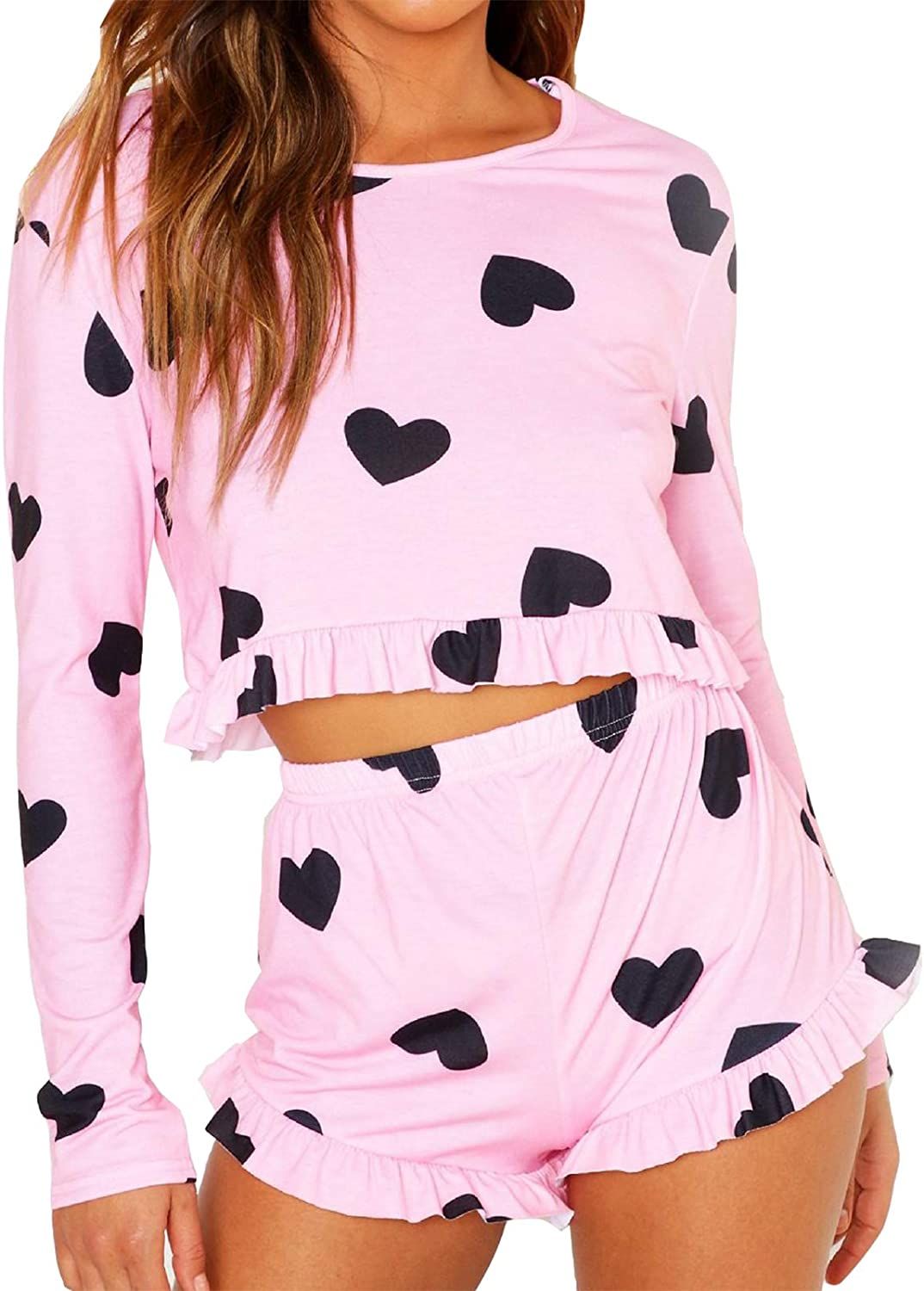 Artfish Women Valentines Pajamas Sets Lounge Graphic Cute Printed Cotton Pjs Hearts Pink-Black, M... | Amazon (US)