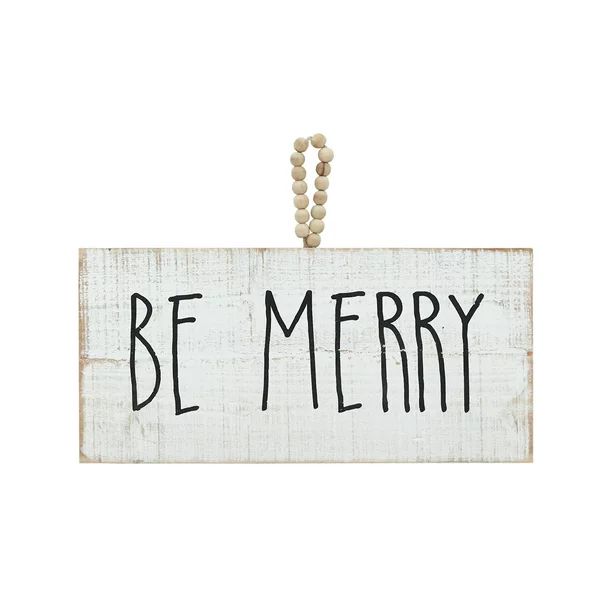 Parisloft Be Merry Wood Sign with Natural Wood Bead String Hanger, Christmas Wall Decor, Whitewas... | Walmart (US)