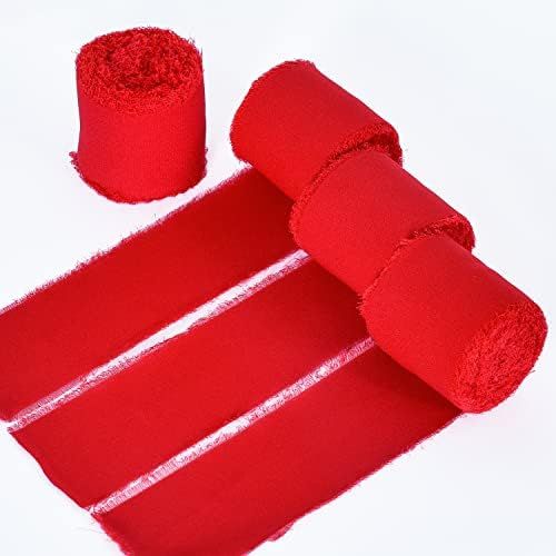 TONIFUL 4 Rolls Silk Chiffon Ribbon, 1-1/2 Inch x 22yds, Red Chiffon Ribbons, Handmade Fringe Sil... | Amazon (US)