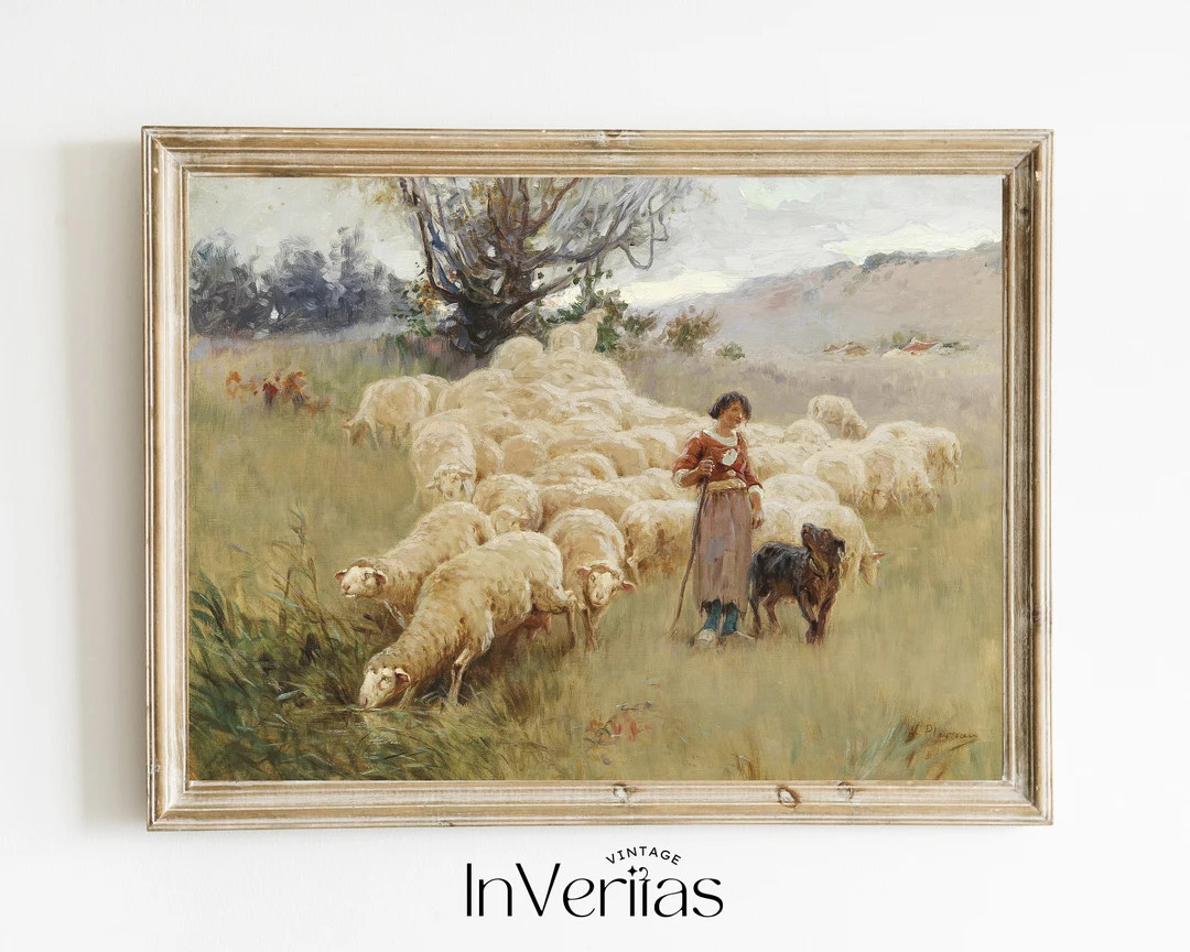 Woman With Flock of Sheep Vintage Painting Farmhouse Spring Decor PRINTABLE No. 510 - Etsy | Etsy (US)