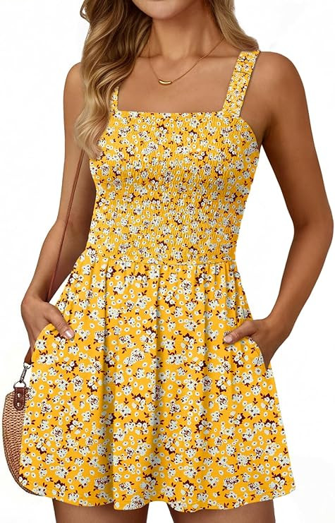 LILLUSORY Womens Short Summer Dress Mini Sundress Beach Vacation Spring Sleeveless Dresses 2026 C... | Amazon (US)