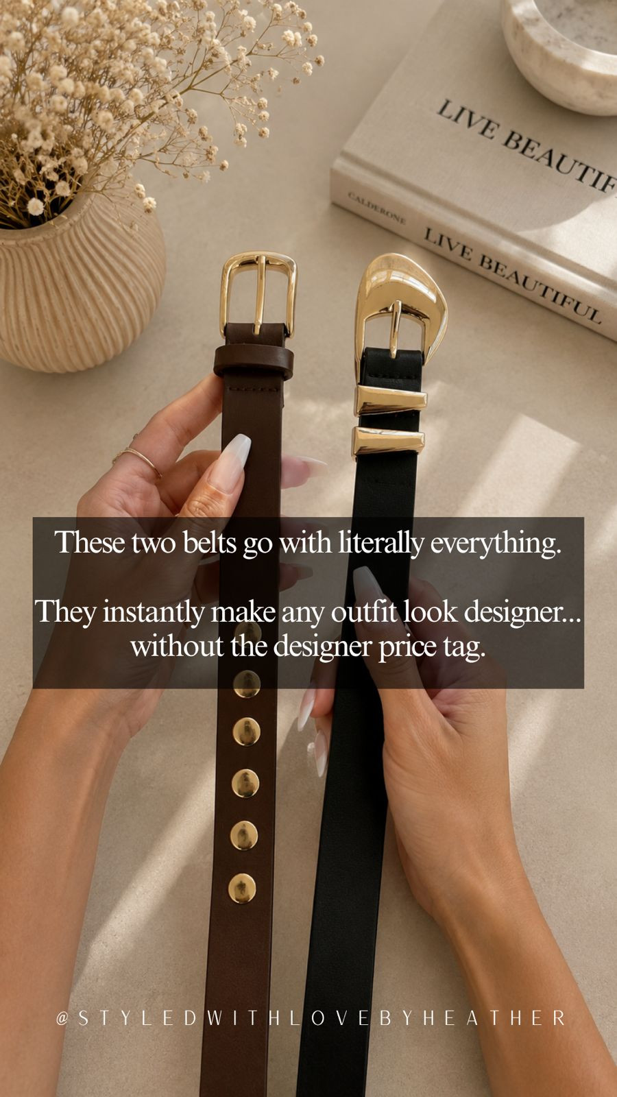 The two belts I keep reaching for. 🤎 One brown, one black, endless outfit options. These gold buckle belts instantly make jeans, trousers, skirts, and dresses look so much more elevated—without the designer price tag. Shop now before they sell out. ✨

 

 #LTKootd #LTKvlog #LTKPetite