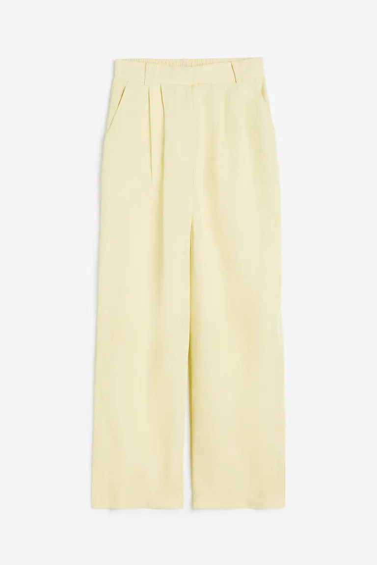 Pantalon large en lin mélangé - Jaune clair - FEMME | H&M FR | H&M (FR, IT, ES, PT, BE)