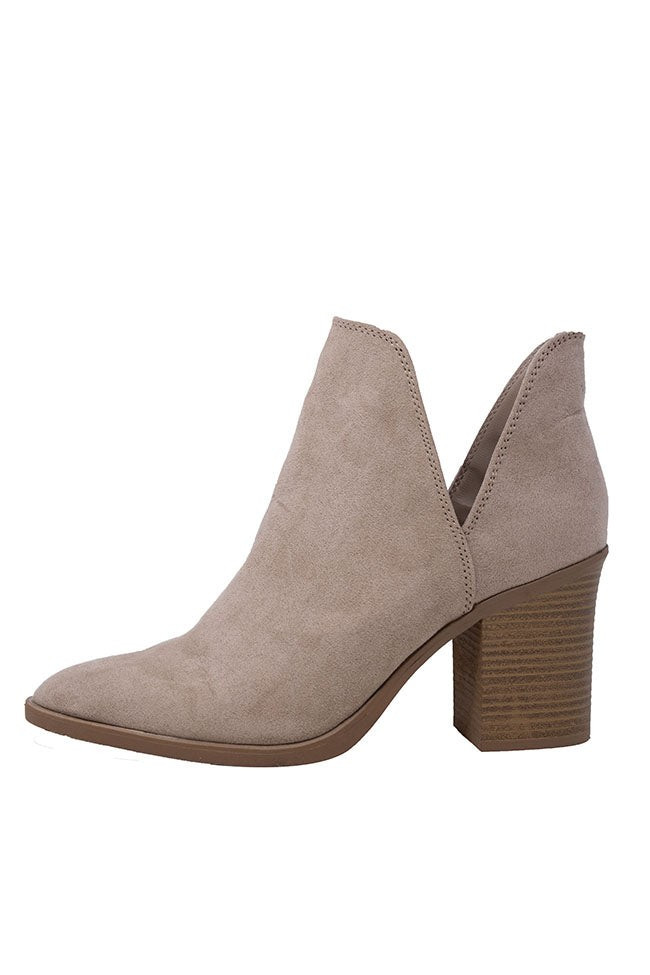 Heidi Taupe Side Slit Booties | Pink Lily