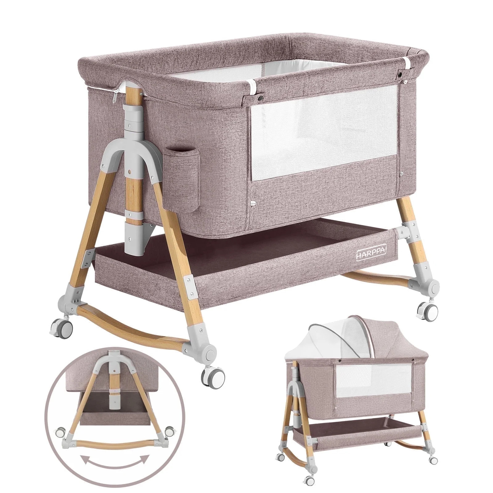 HARPPA 3-in-1 Baby Bassinet Bedside Sleeper, Khaki - Walmart.com | Walmart (US)