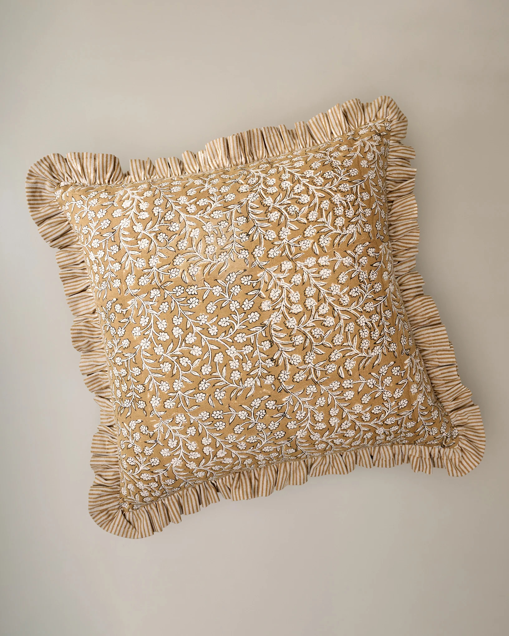 Maggie Ruffle Edge Floral Block Print Pillow | Magnolia