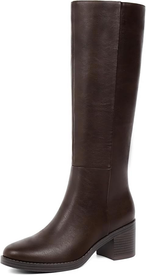 Easyfox Womens Knee High Boots Chunky Low Heel Round Toe Tall Long Boots | Amazon (US)