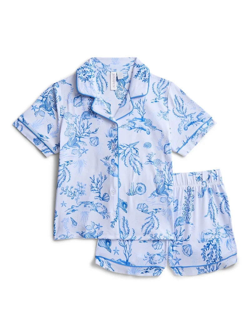 Joyspun Girls Mommy and Me Notch Collar Top and Shorts Family Matching Pajama Set, Sizes XS-XXL | Walmart (US)