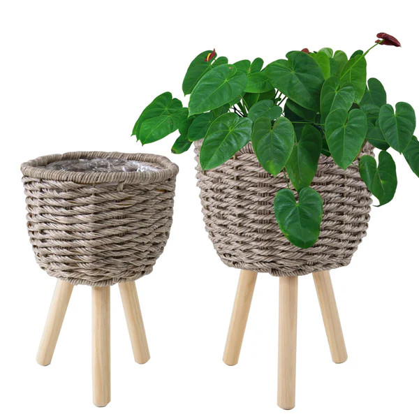Wicker Planter Basket w Removable Legs for All Weather - Indoor & Outdoor | Made Terra