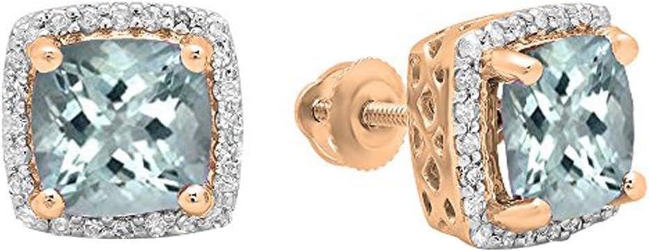 Dazzlingrock Collection 14K 7 MM Each Cushion Gemstone & Round Diamond Ladies Square Frame Halo S... | Amazon (US)