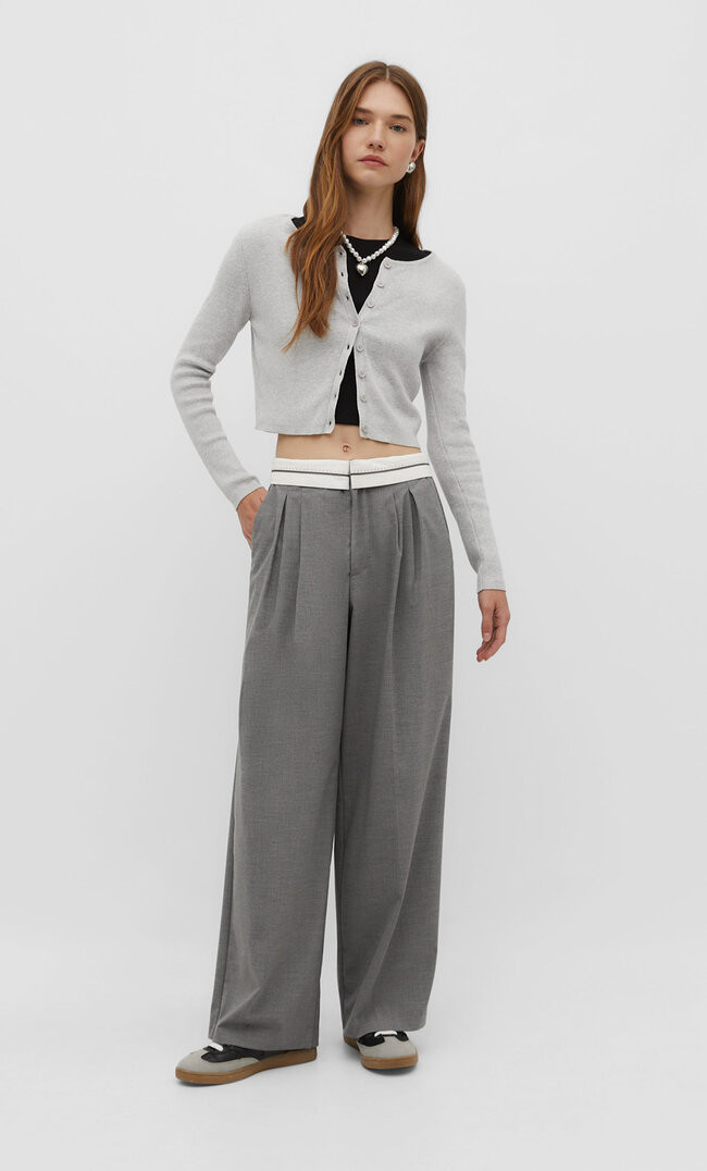 Trousers with turn-down waist - Women's fashion | Stradivarius United Kingdom | Stradivarius (UK)