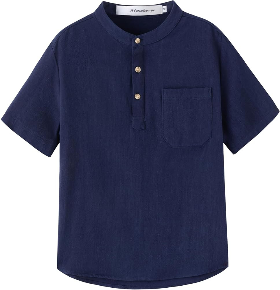 Toddler Boys Short Long Sleeve Cotton Linen Shirt, Top Tee Classic Henley Shirt Spring Summer Clo... | Amazon (US)