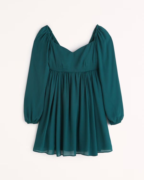 Long-Sleeve Babydoll Mini Dress Green Dress Dresses Fall Outfits 2022 Abercrombie Dress | Abercrombie & Fitch (US)