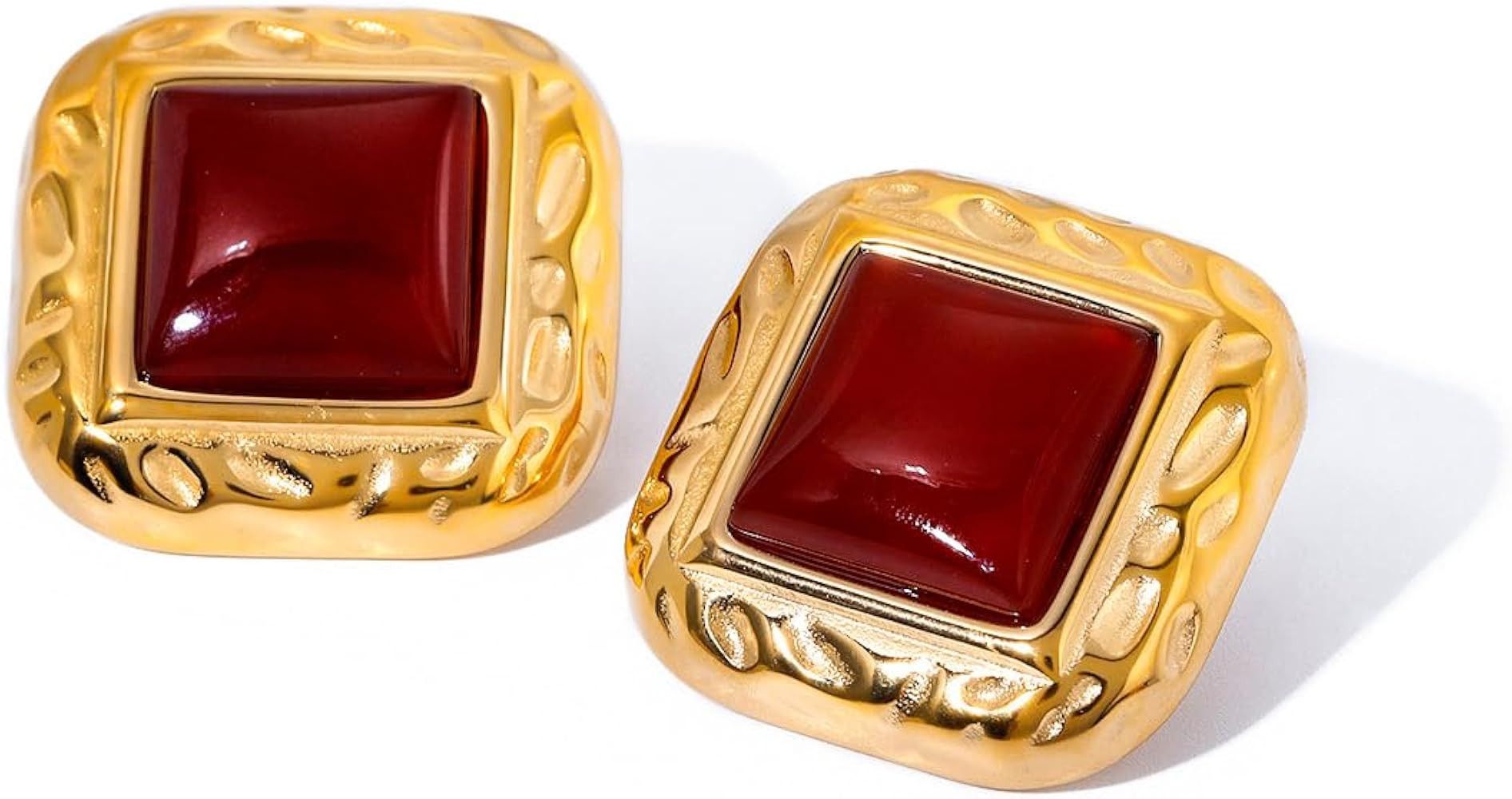 Vintage Square Gold Earrings for Women,18K Gold Plated Stainless Steel Tarnish-Free Earrings, Tex... | Amazon (US)