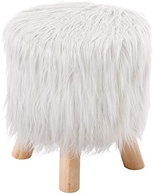 BirdRock Home White Faux Fur Foot Stool Ottoman – Soft Compact Padded Seat - Living Room, Bedro... | Amazon (US)