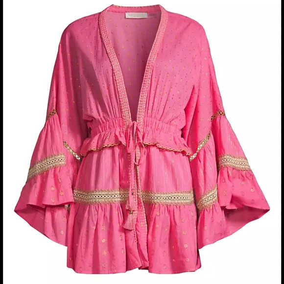 Ramy Brook Pink Gold Ruffled Bell Sleeve Swim Coverup | Poshmark