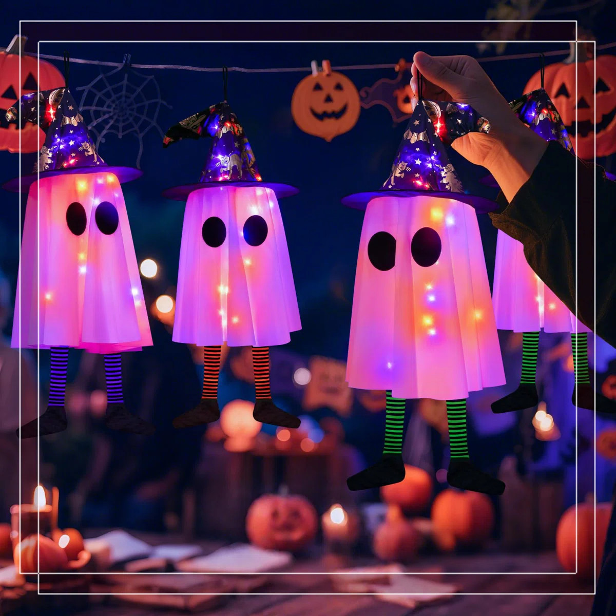Halloween Light Up Hanging Ghosts (3 Pcs, 2025 Upgraded) - 20 LED Dual-Color Lights, 8 Lighting M... | Wayfair North America