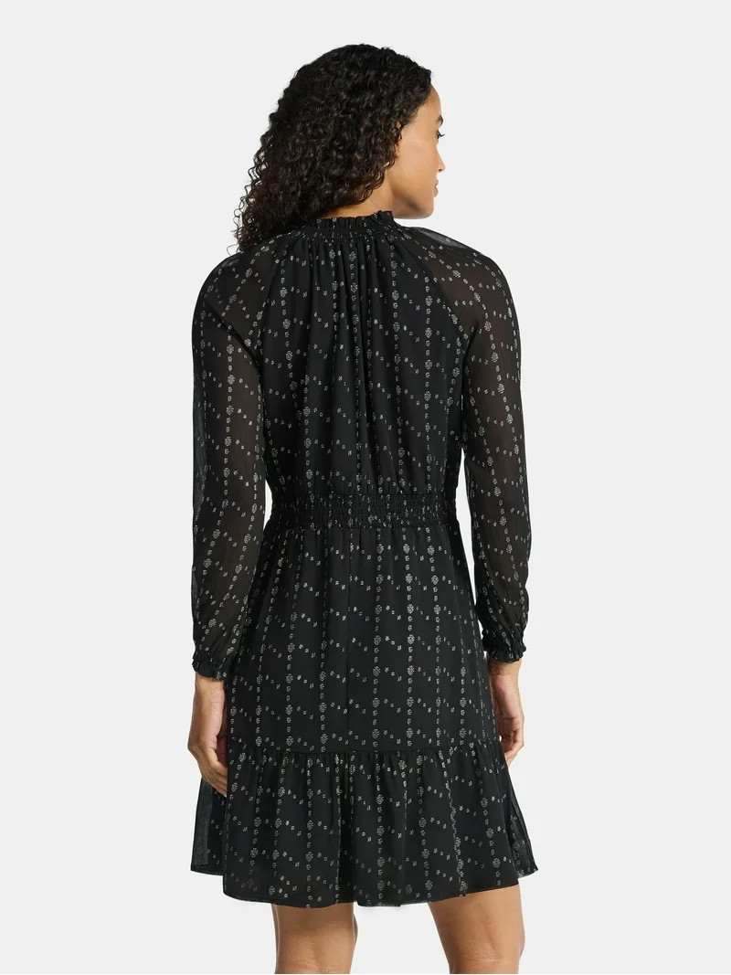 Time and Tru Women's Smocked Mini Dress with Long Sleeves, Sizes XS-XXXL | Walmart (US)