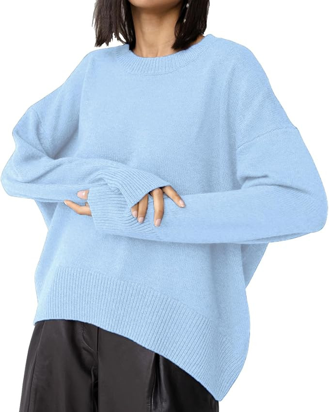 Ckikiou Oversized Crewneck Soft Knitted Sweater for Women Fall Winter Long Sleeve Cute High Low S... | Amazon (US)