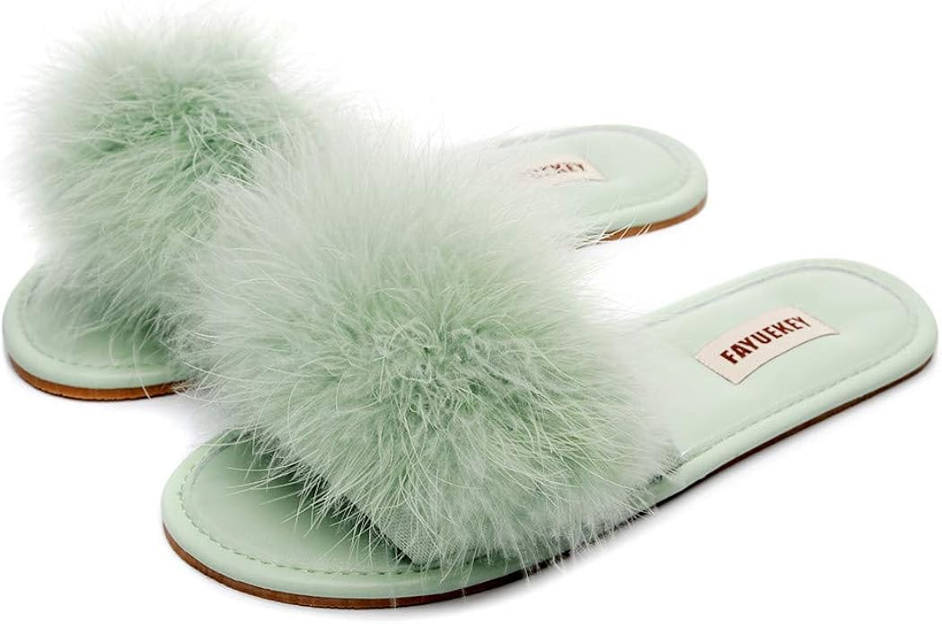 FAYUEKEY Women Fur Sexy Slippers Spring Summer Fluffy Soft Cute PU Comfy Slides Sandals Indoor Ou... | Amazon (US)