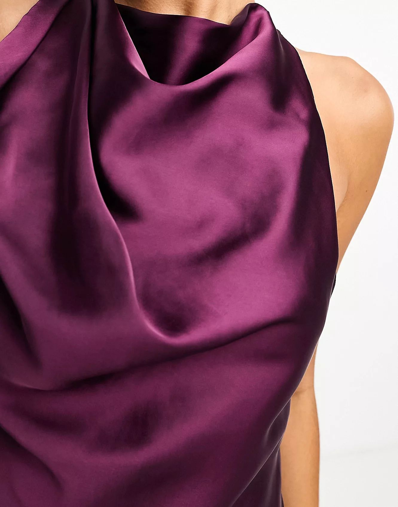 ASOS DESIGN satin halterneck mini dress with fringe hem in purple | ASOS | ASOS (Global)