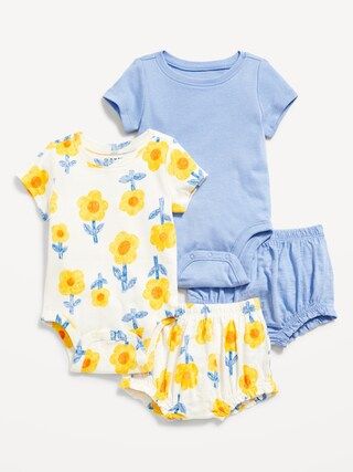 4-Piece Unisex Bodysuit and Bloomer Shorts Set for Baby | Old Navy (US)
