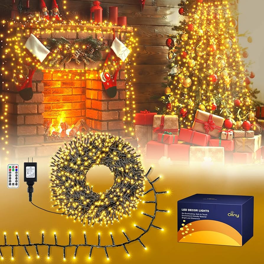 Ollny Cluster Lights for Christmas Tree, 400LED 20ft Warm White Christmas Lights Outdoor 8 Modes ... | Amazon (US)