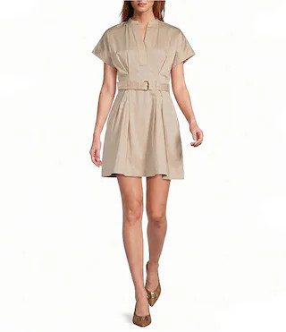 Sylvia Belted Mock Neck Dress | Dillard's