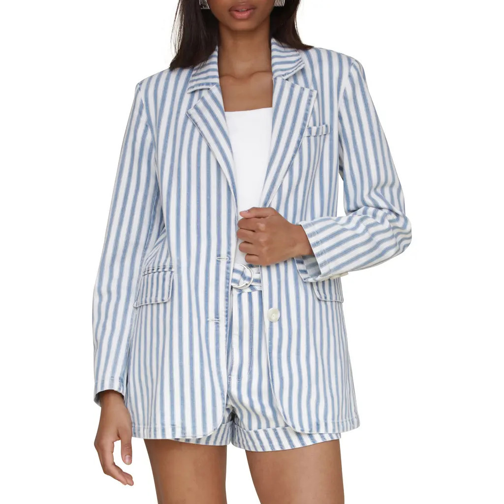 Avec Les Filles Stripe Oversize Blazer in Medium Blue W/White Stripe at Nordstrom | Nordstrom